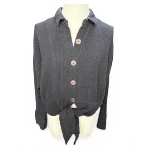 Free People textured button-front blouse in Black Size Medium